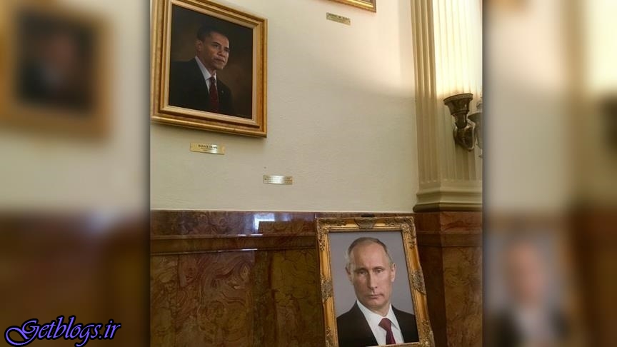 عکس ، تصویر پوتین به جای تصویر ترامپ در ساختمان دولتی آمریکا